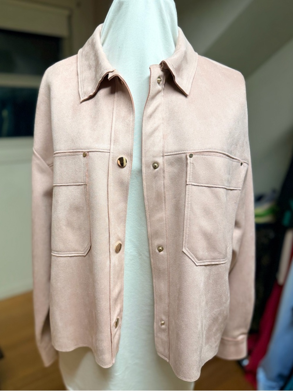 Zara Blush Pink Button-Front Faux Suede Shacket